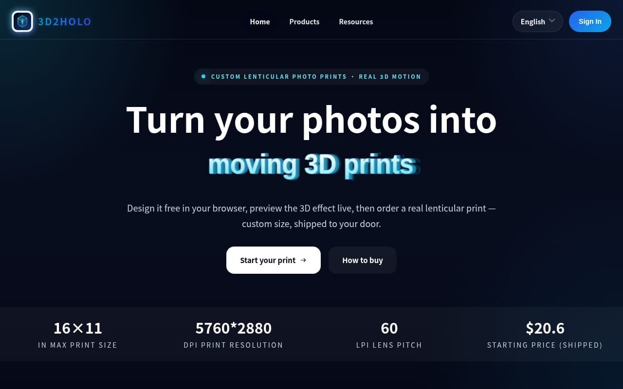 3D2HOLO homepage screenshot