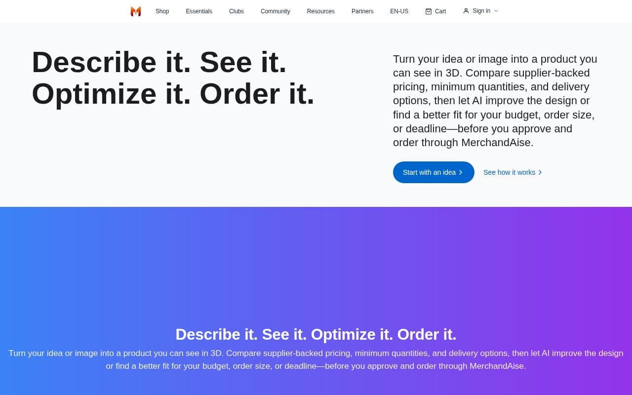 MerchandAise homepage screenshot